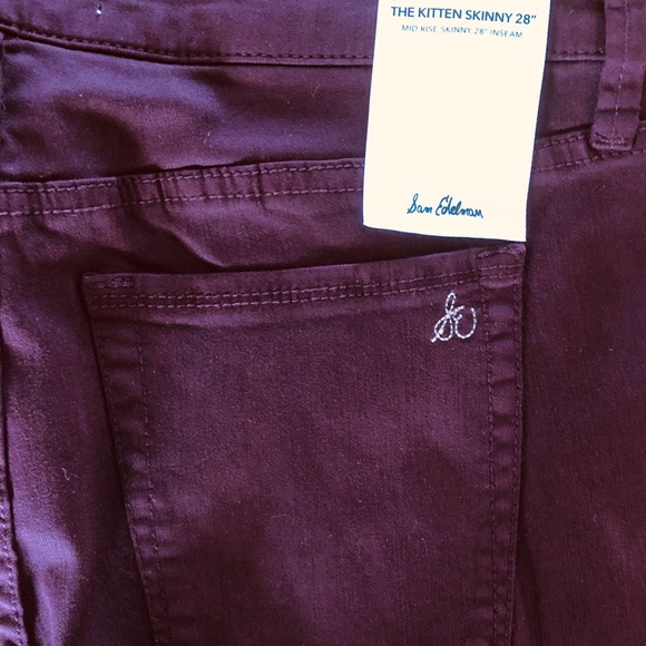 Sam Edelman Denim Jeans Deep Plum Mid Rise Skinny 28” Inseam - Picture 3 of 7